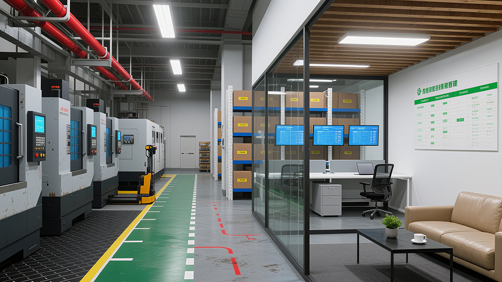 廠房生產(chǎn)區(qū)、倉(cāng)儲(chǔ)、辦公區(qū)與休息區(qū)一體化布局